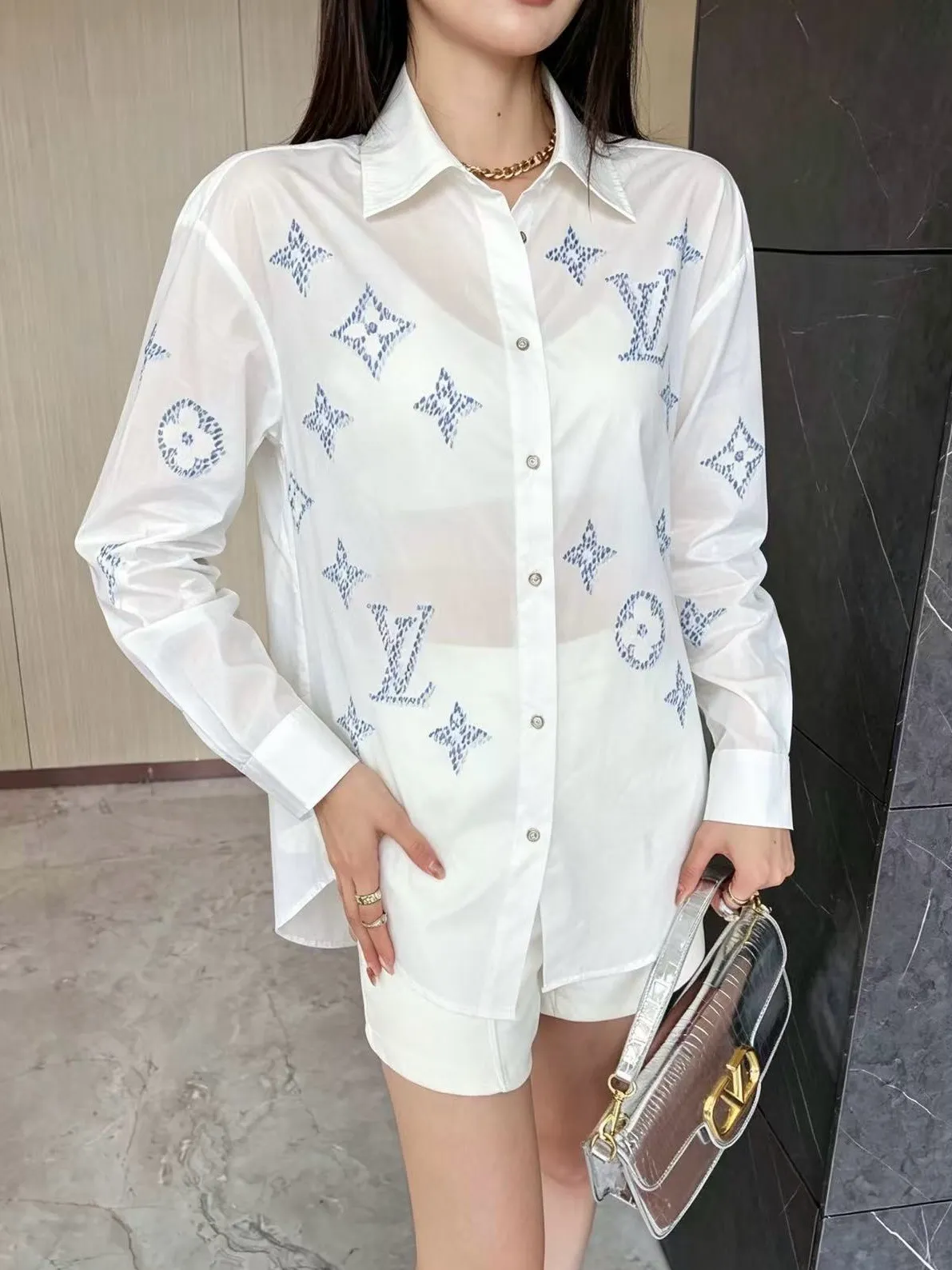 Louis Vuitton/Louis Vuitton dark pattern old flower lapel shirt